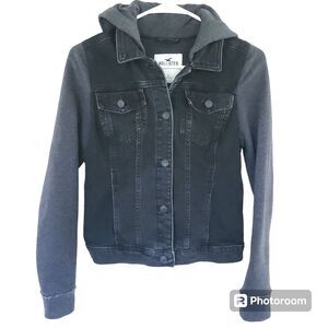 Hollister women's JR. hooded black denim jacket size S